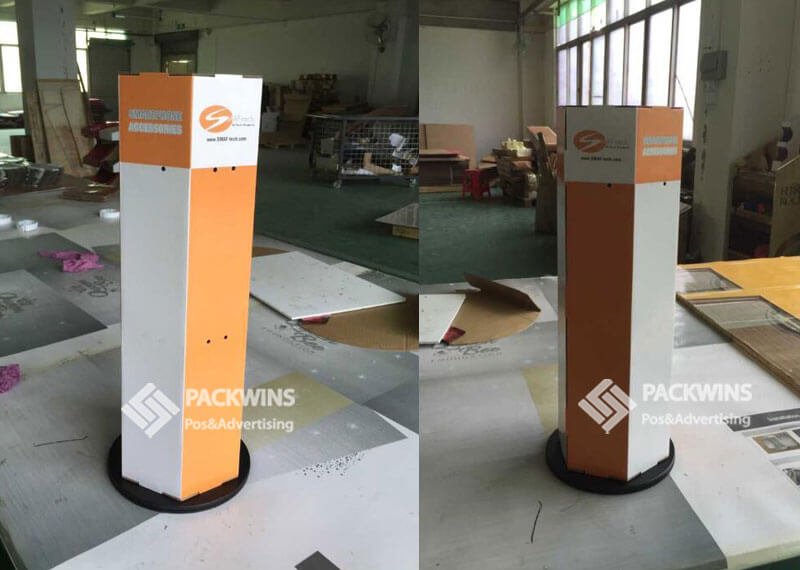 Cardboard Rotating Phone Accessories Display Counter with Hooks