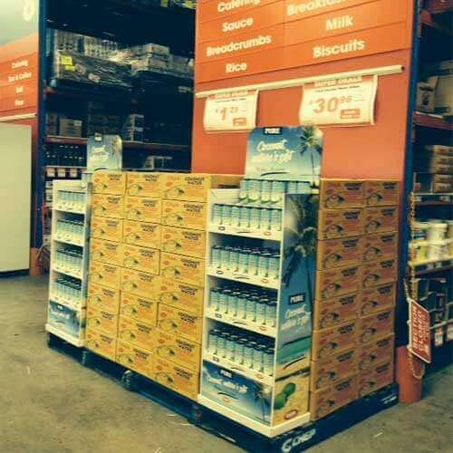 POP display with strong top-down visual hierarchy highlighting hero product.