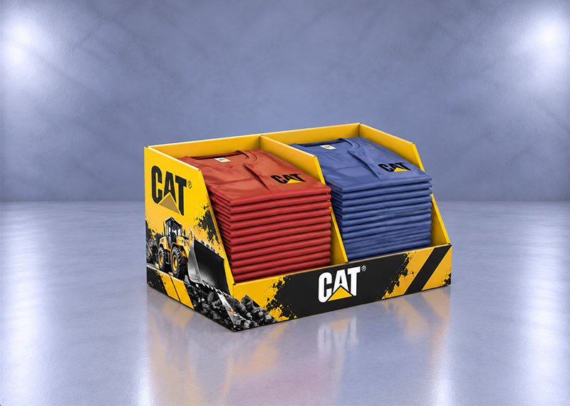 CAT Apparel Display in Studio Warehouse PDQ