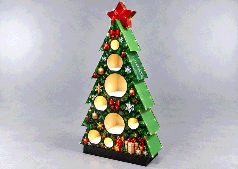 Festive-Tree-Display-with-Glowing-Shelves